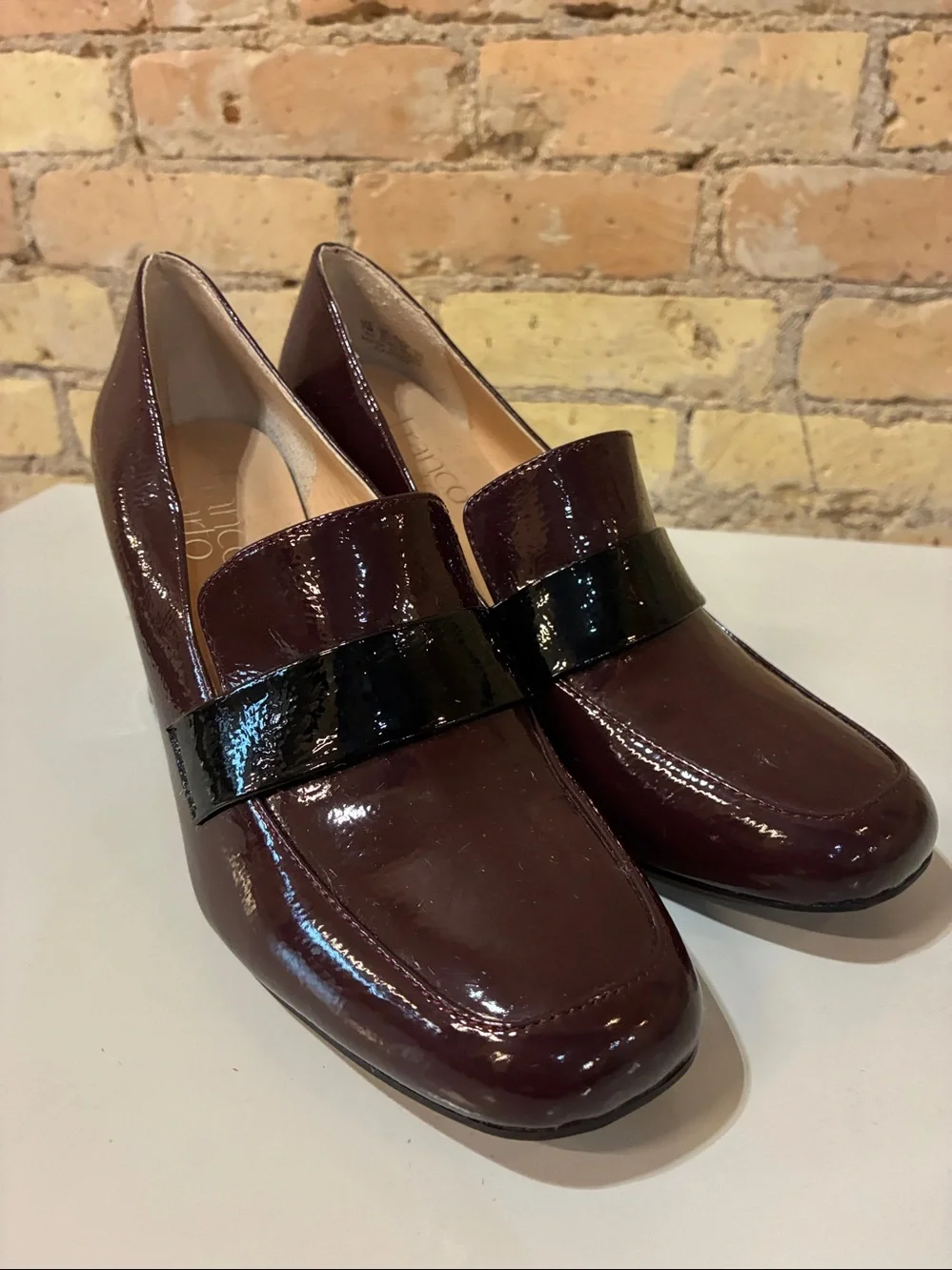 Franco Sarto Karter Block Heel Loafers - Burgundy - Picture 2 of 7